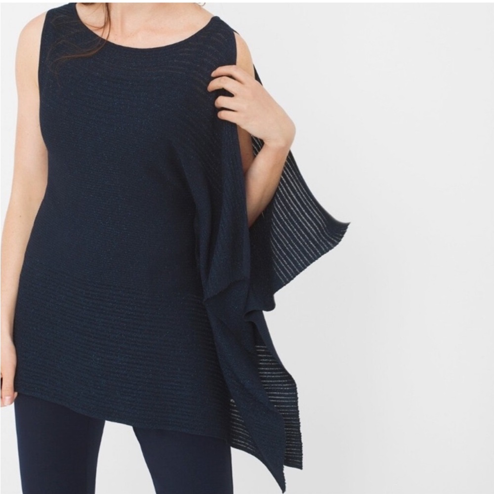 WHBM NEW Navy Metallic One Shoulder Poncho Stype Flowy Blouse Size Large